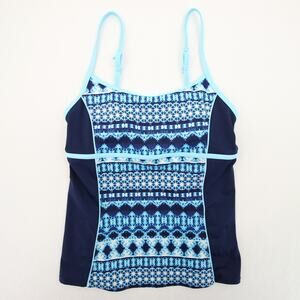 Lands End Tankini Top Navy Aqua Geometric Racerback Adjustable Straps Size 6